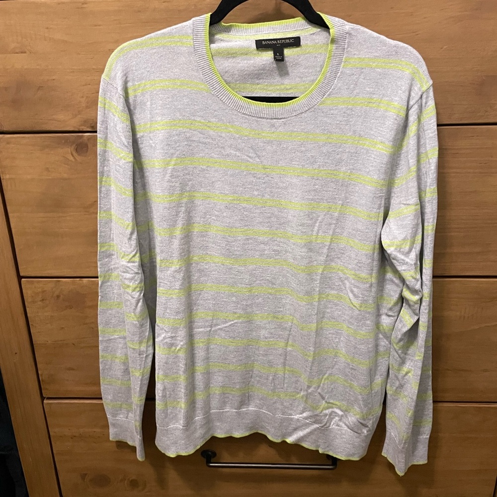 Gray sweater from Banana Republic with Lime Green Stripes
